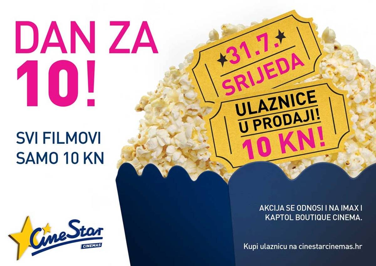 Sljedeća srijeda je dan za kino - svi filmovi u Cinestar kinima za samo 10 kuna 